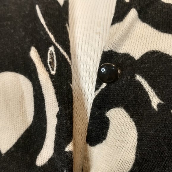 J. CREW off-white + black graphic swirly print Cashmere button Cardigan Sweater - Picture 10 of 11